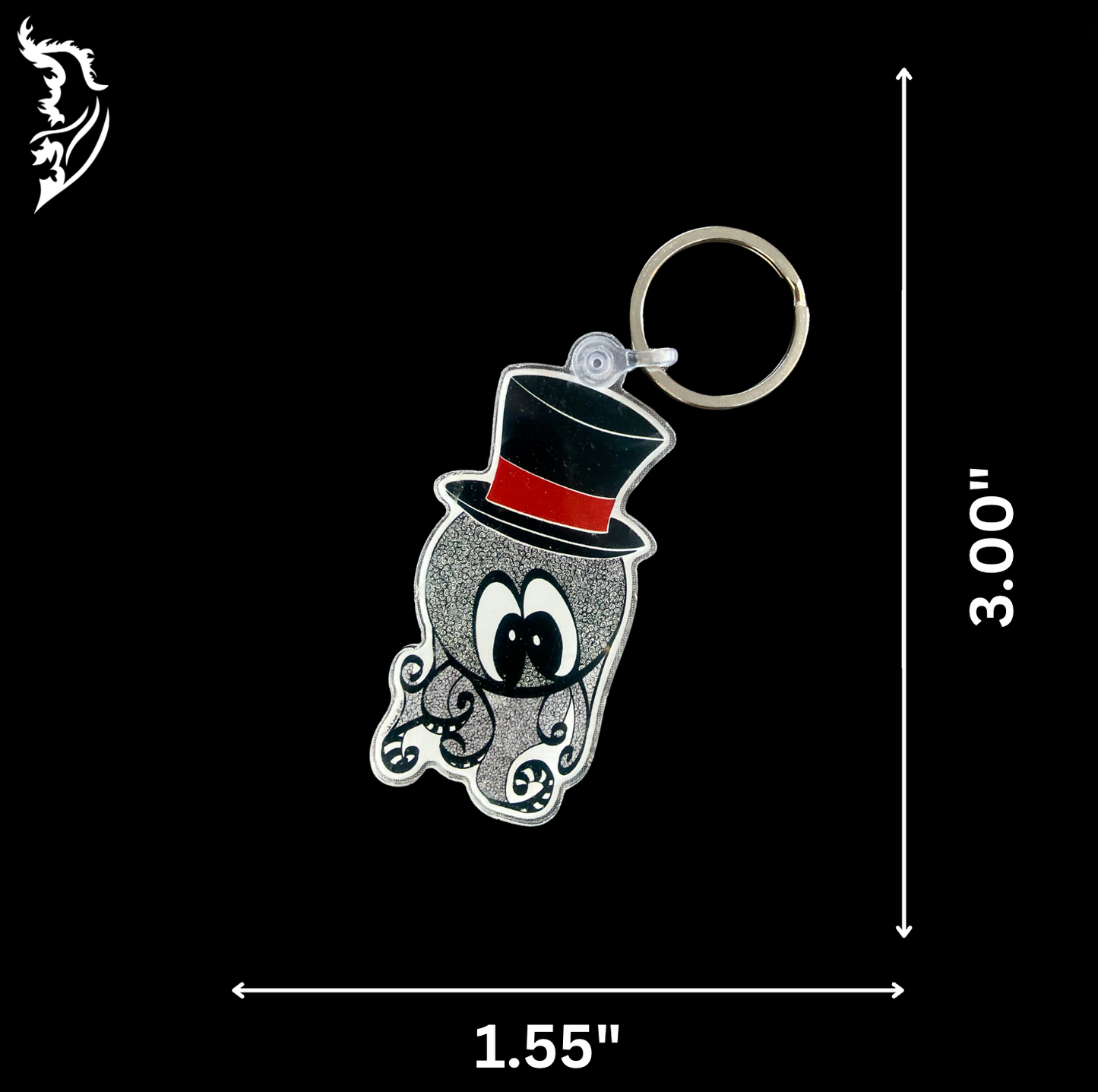 Octopus with Top Hat Hand-drawn Key Chain