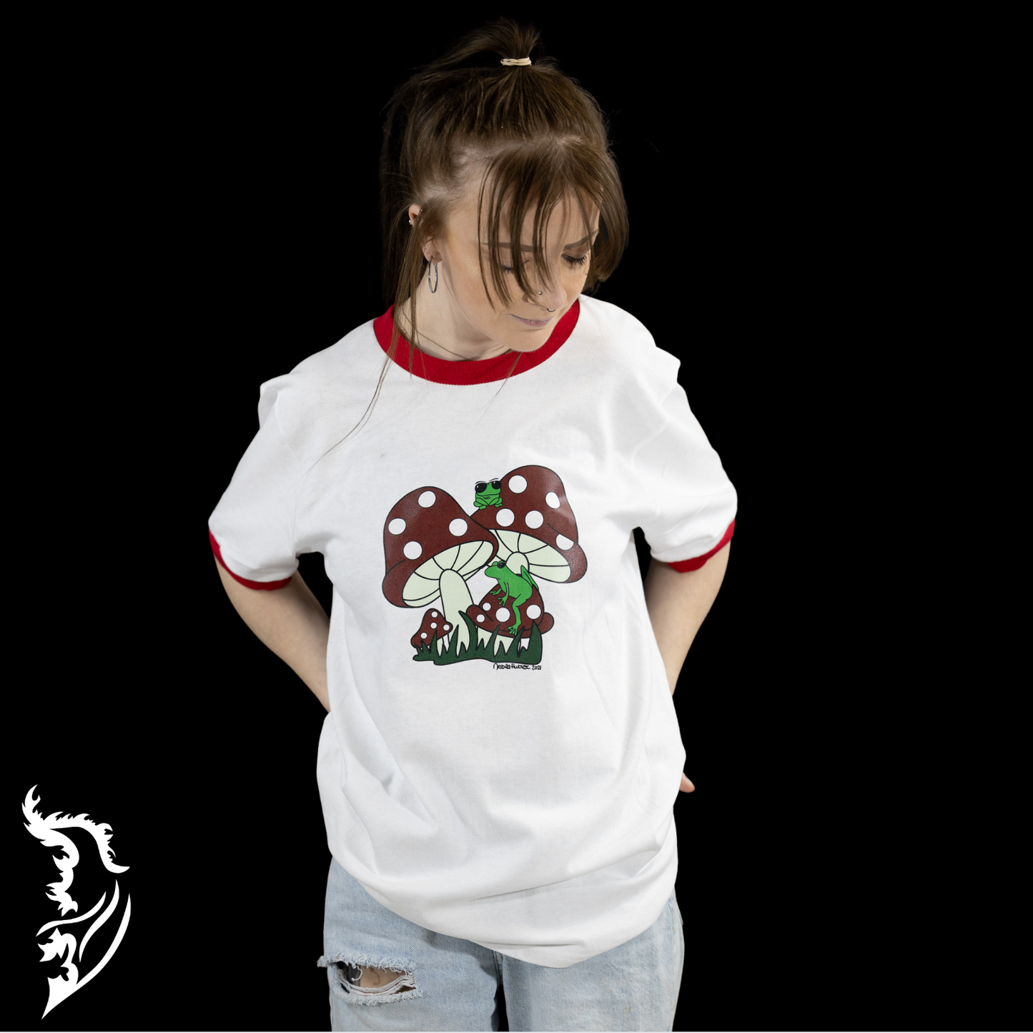 Mushroom & Frogs Hand-drawn T-Shirt