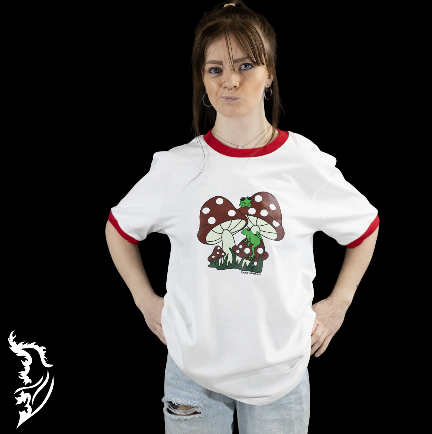 Mushroom & Frogs Hand-drawn T-Shirt