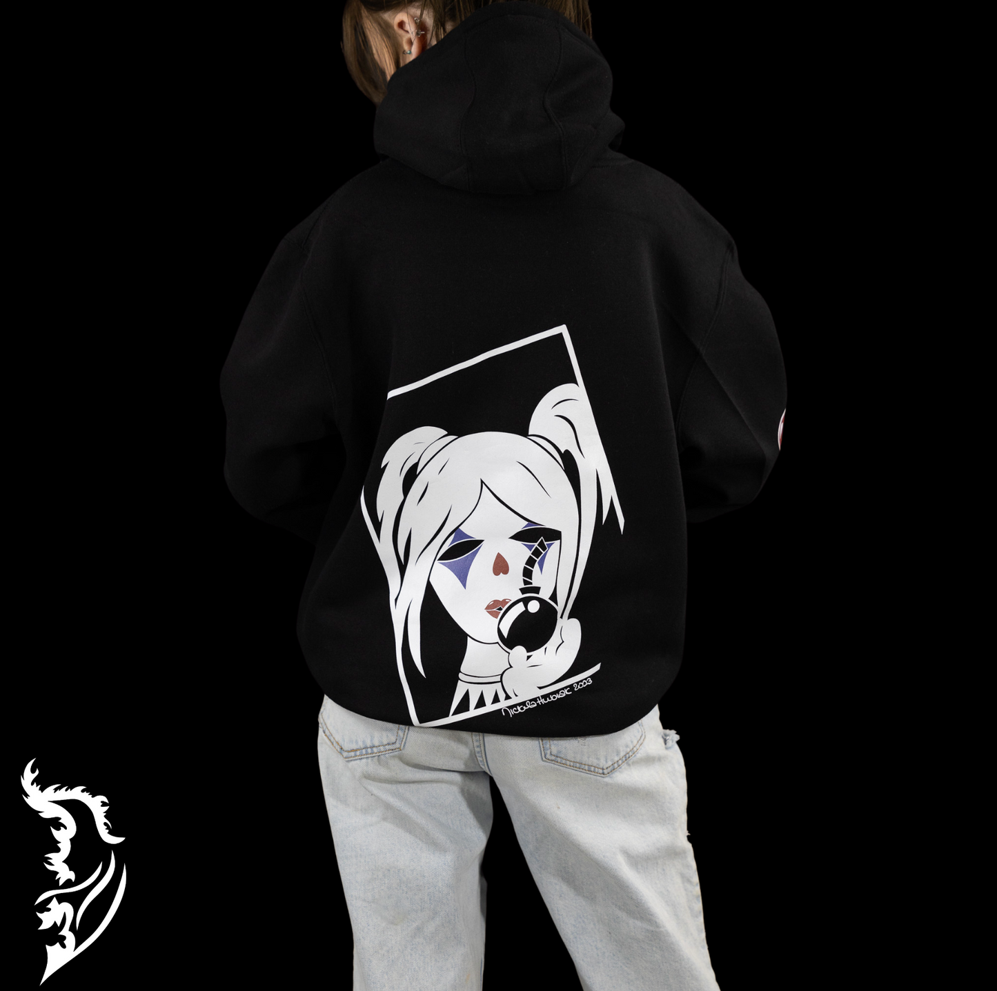 Lady Joker Hand-drawn Fleece Lined Hoodie