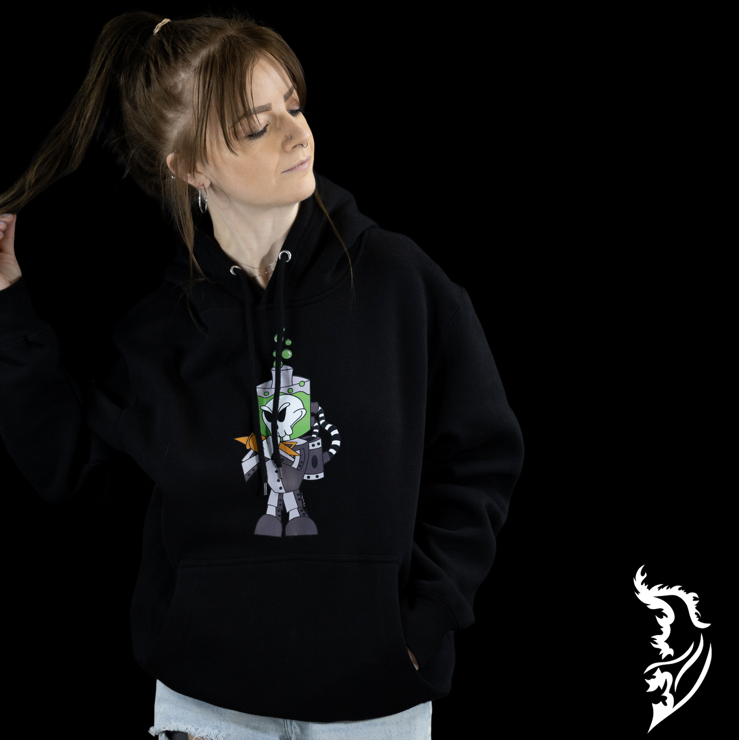 Cyborg Skeleton Fleece Lined Hand-drawn Hoodie