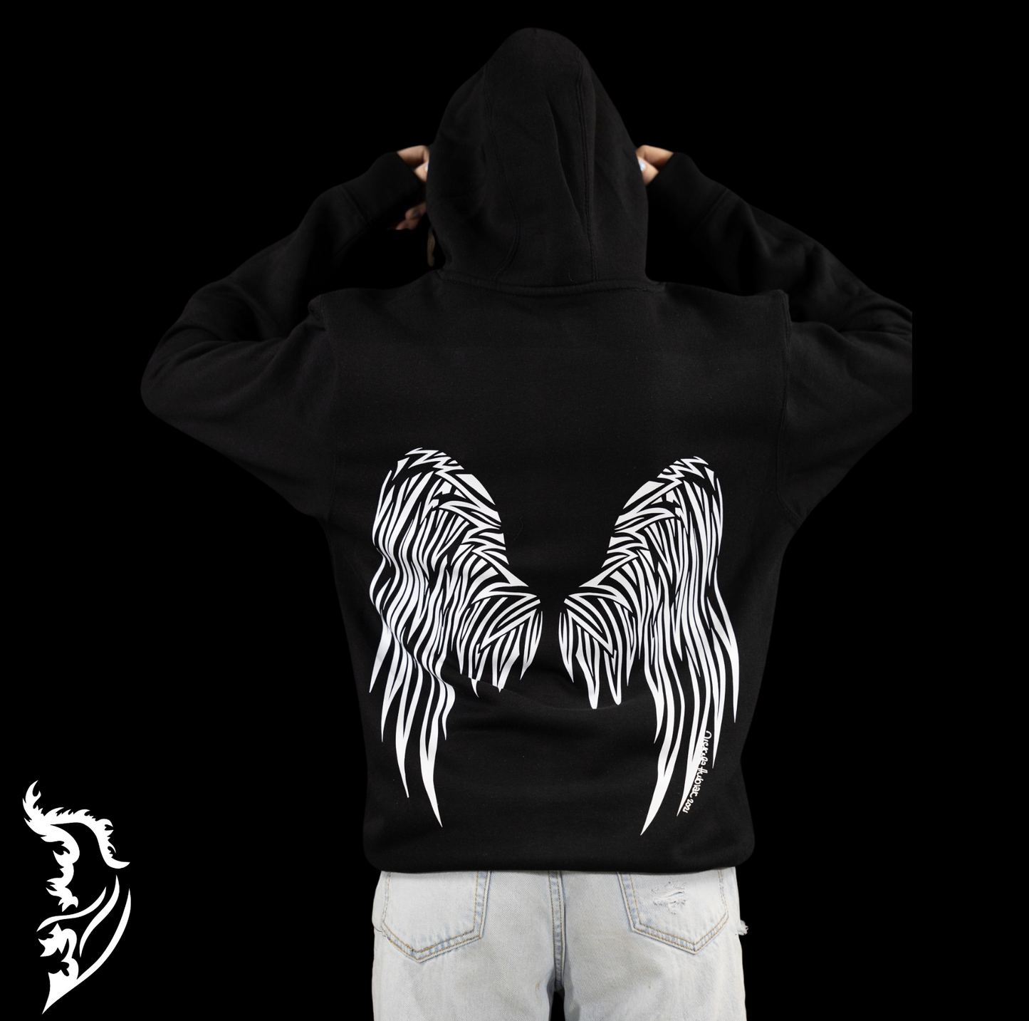 Guardian Angel Wings Hand-drawn Fleece-Lined Hoodie