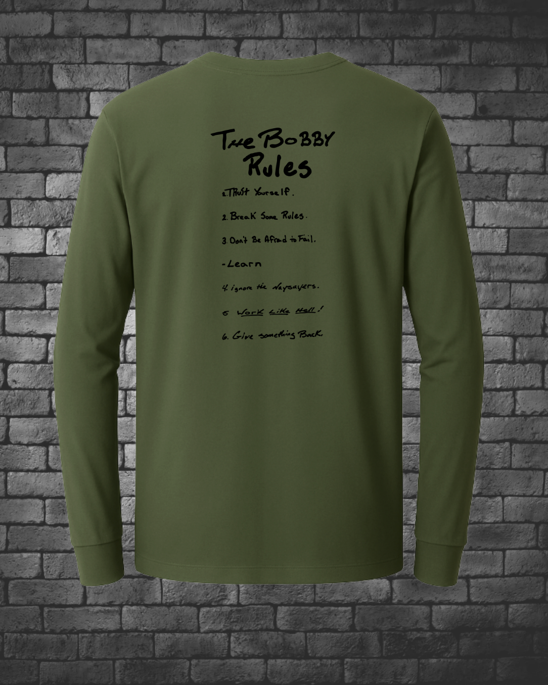Bobby Rules Olive Long Sleeve Back | Wholesale - Street Style By Nickola