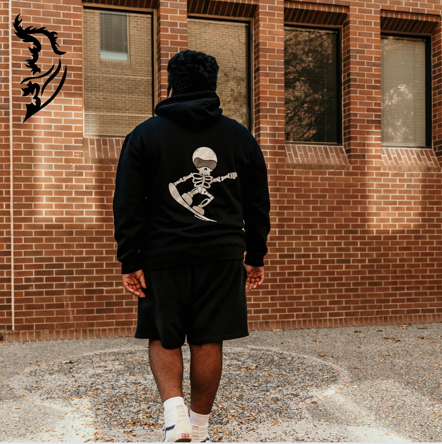 "Skelly" The Skeleton Snowboarder Hand-drawn Hoodie