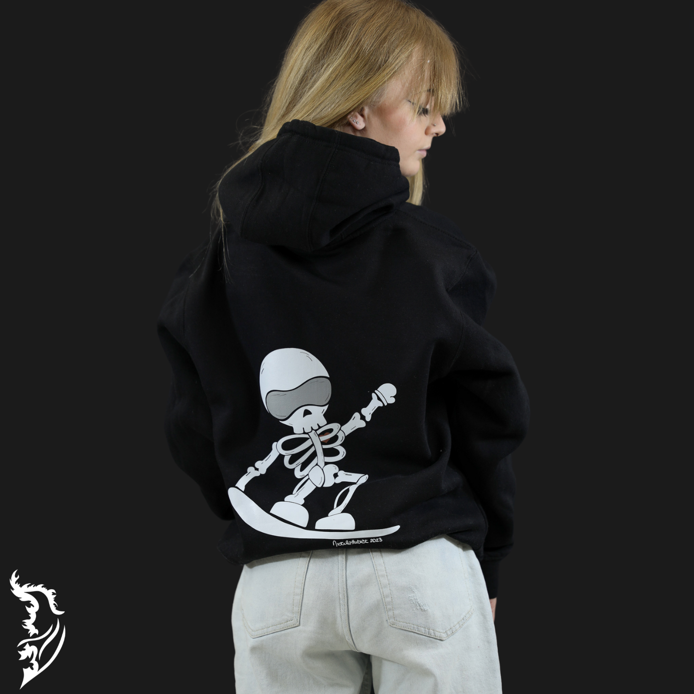 "Skelly" The Skeleton Snowboarder Hand-drawn Hoodie