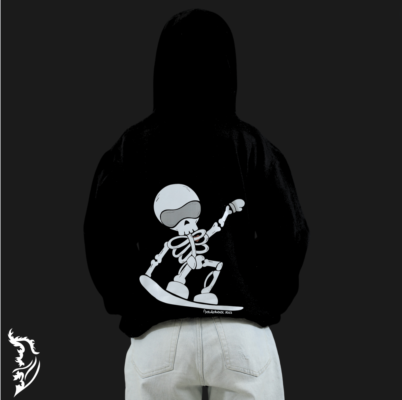 "Skelly" The Skeleton Snowboarder Hand-drawn Hoodie