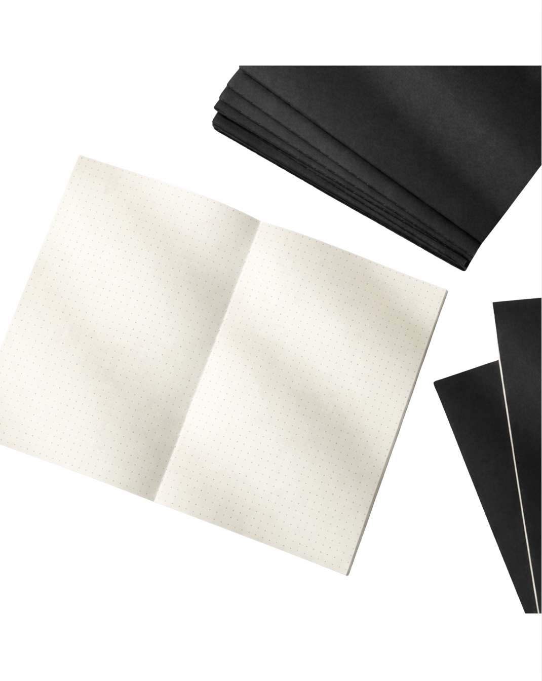 Open soft cover journal showing dotted pages for writing and sketching