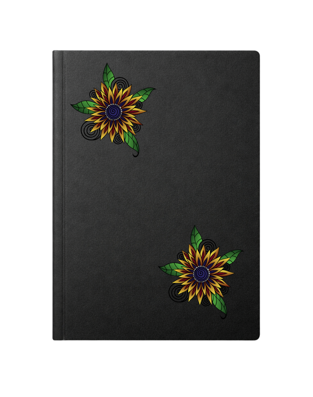Black soft cover journal with Sunflower Hand-drawn  design by Street Style by Nickola