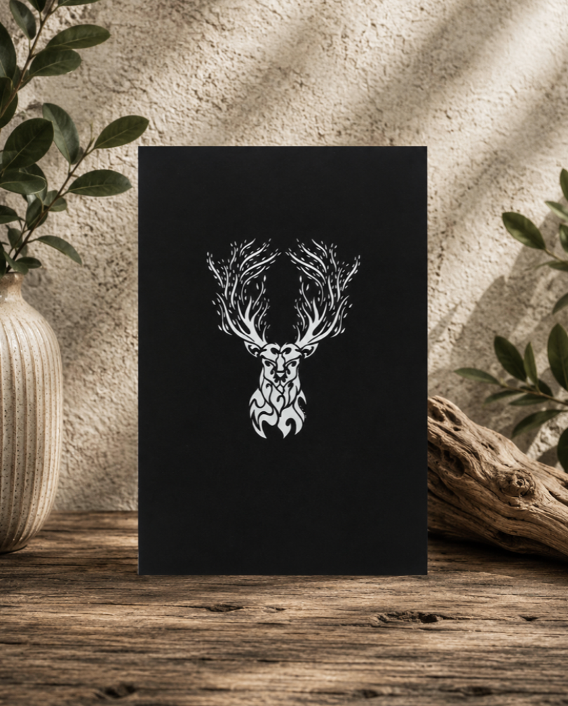 Black soft cover journal with hand-drawn Stag design by Street Style by Nickola