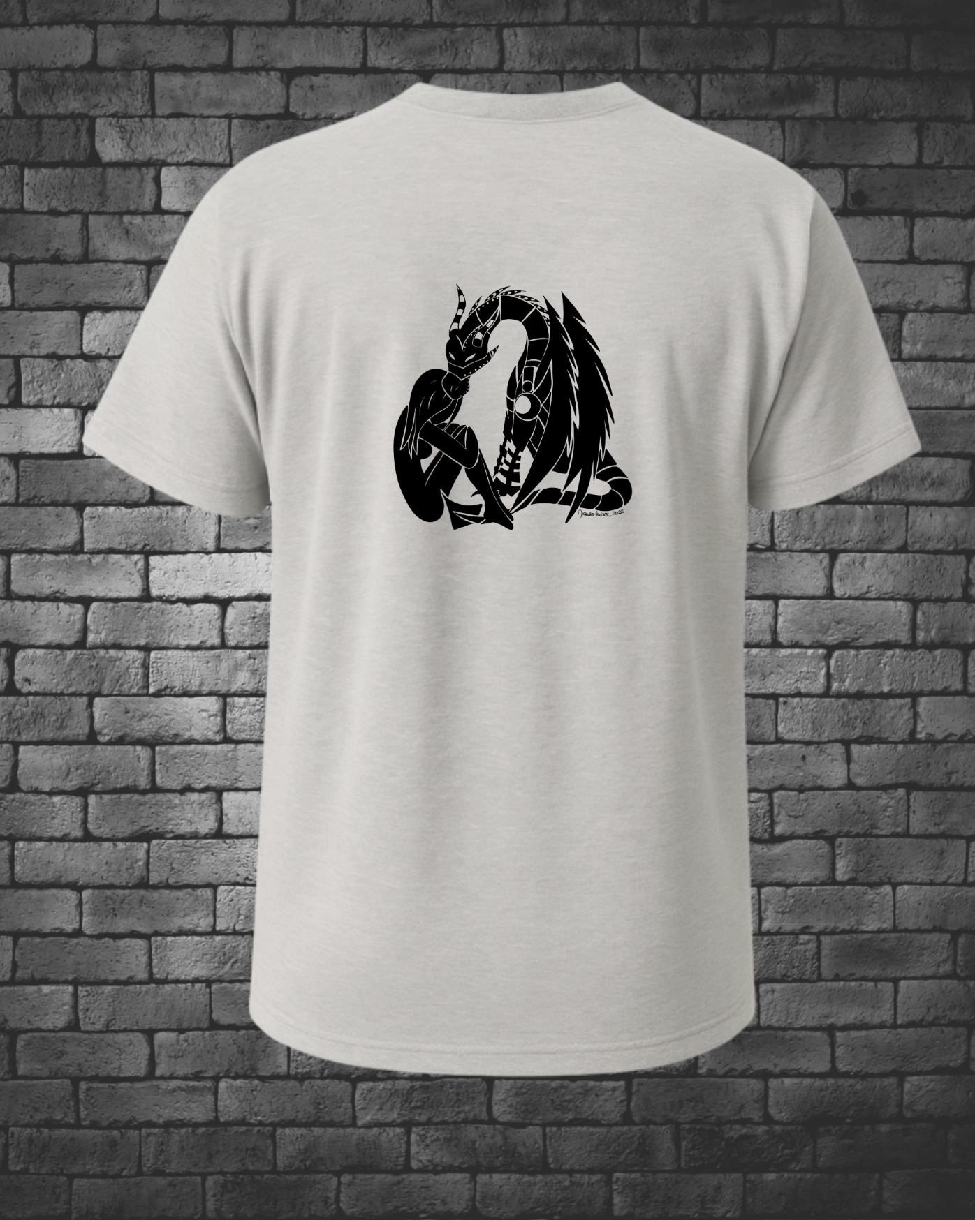 Hand-drawn Black Girl with Steampunk Dragon hovering over her