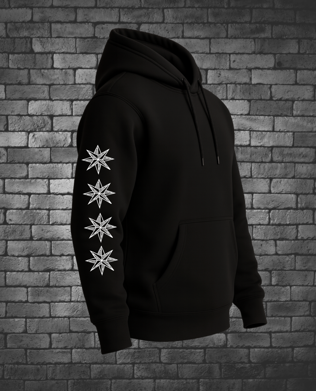 Hand-drawn Stars down right sleeve of hoodie