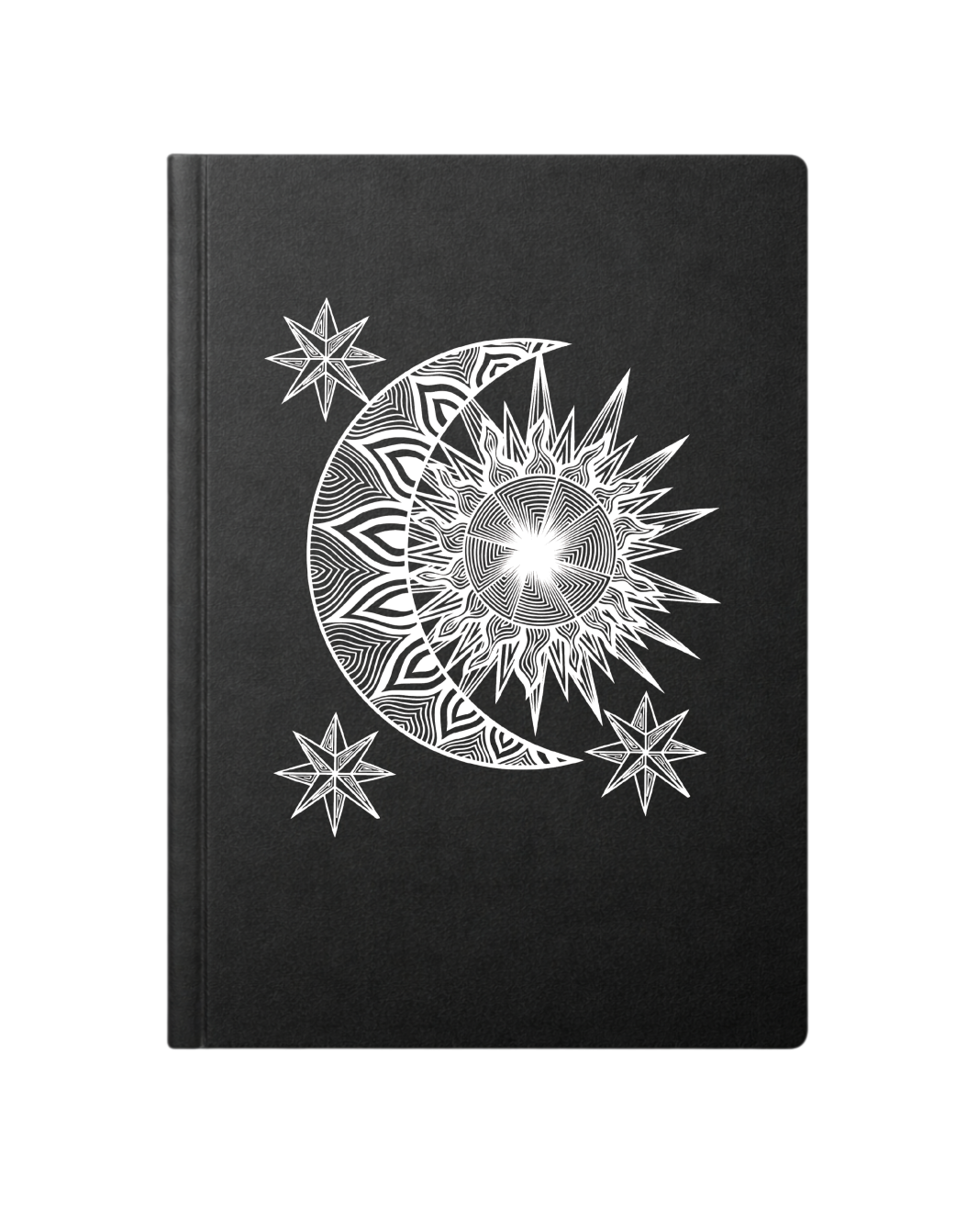 Black soft cover journal with Sun & Moon Hand-drawn  design by Street Style by Nickola