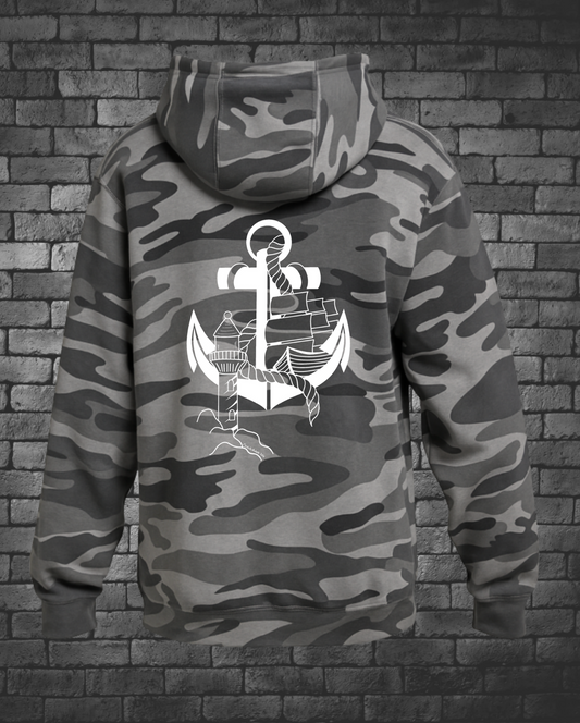 Hand-drawn Anchor with Lighthouse and Ship 