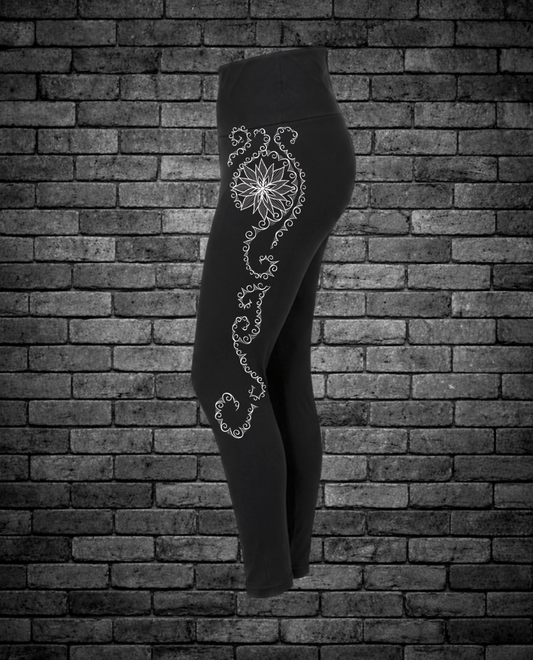 Hand-drawn Tribal design down side of leggings
