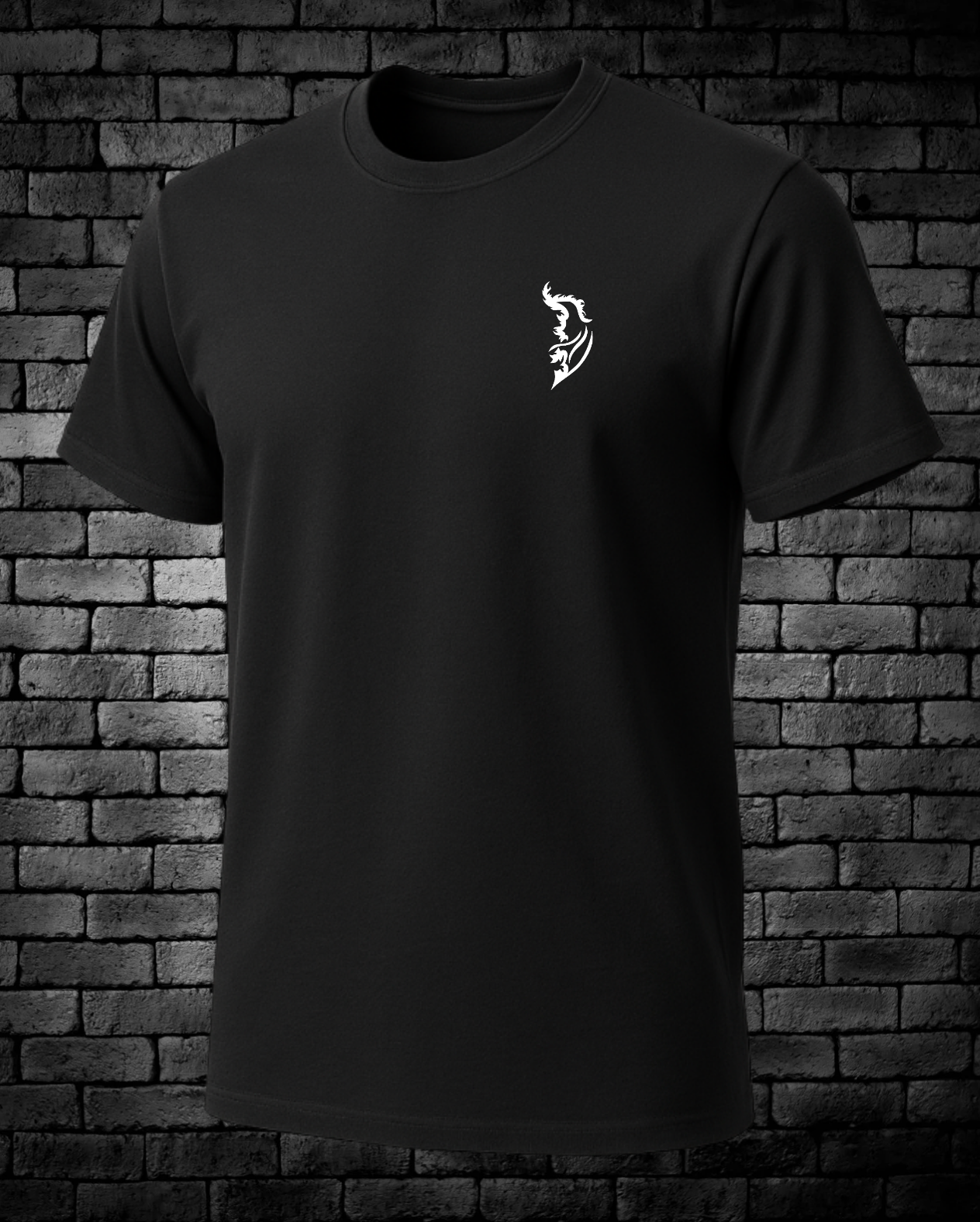 Black T-Shirt with White Angel Wing Logo on front left chest