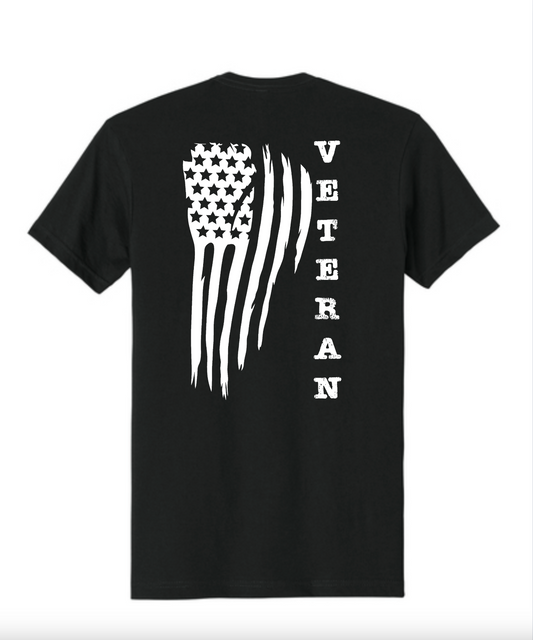 White American Flag with the word Veteran down side of flag
White American Flag on Right Shoulder