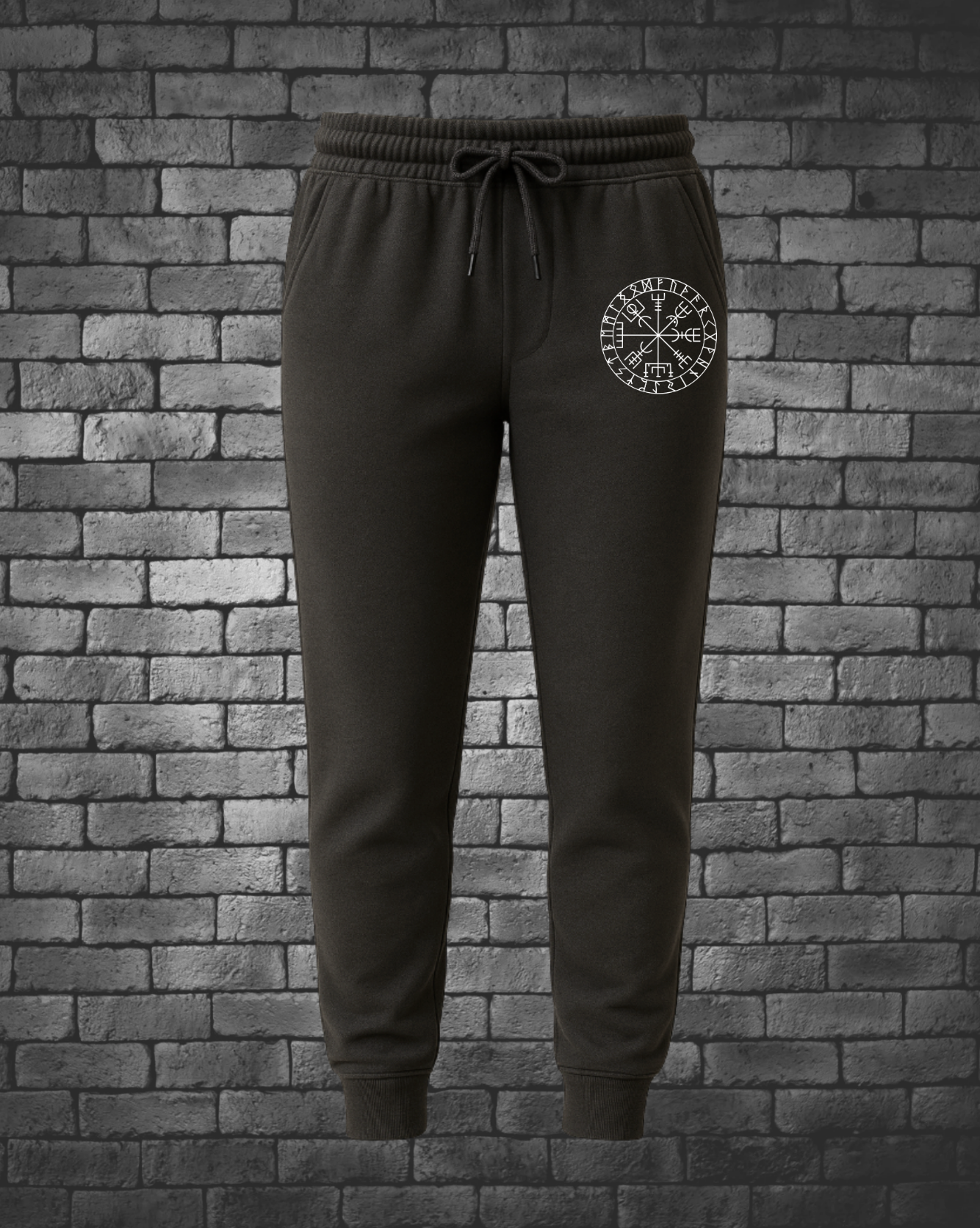 Black Joggers with Viking Compass on Right side by pocket