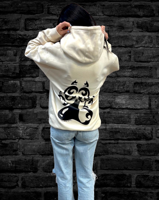 Tribal Hand-drawn Wolf Paw Print in Black back center of hoodie