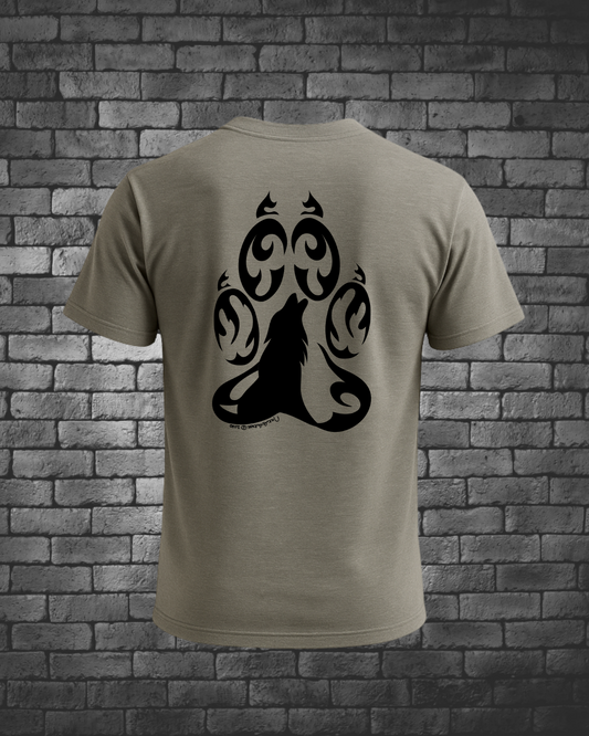 Black Hand-draw Wolf Paw with Howling Wolf in Center