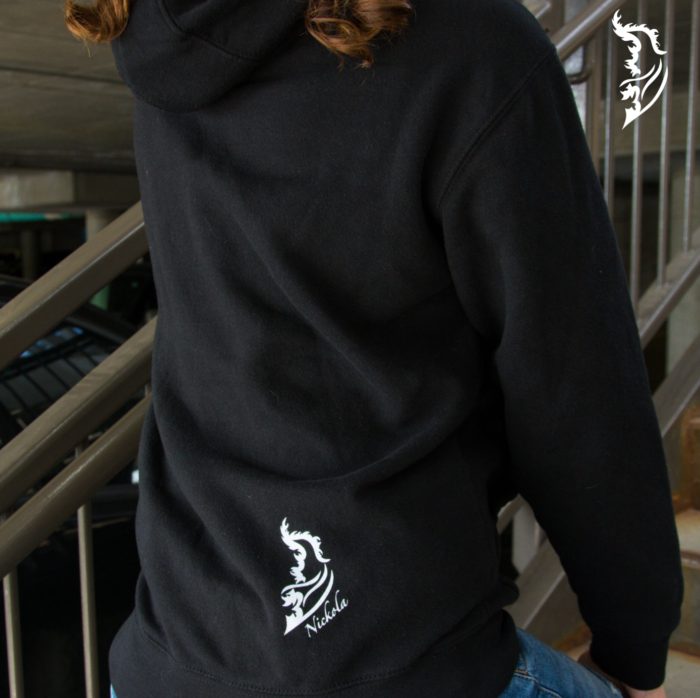Black Hoodie with White Angel Wing logo on bottom right corner