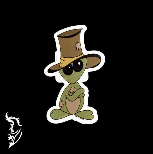 Alien with Top Hat Hand - drawn Vinyl Sticker