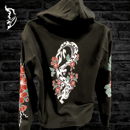 Cherry Blossom Dragon Hand - drawn Hoodie