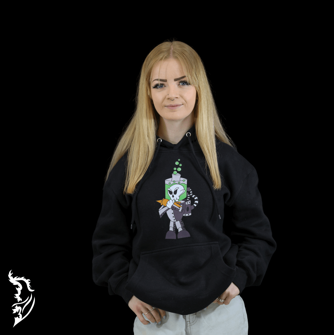 Cyborg Skeleton Fleece Lined Hand - drawn Hoodie