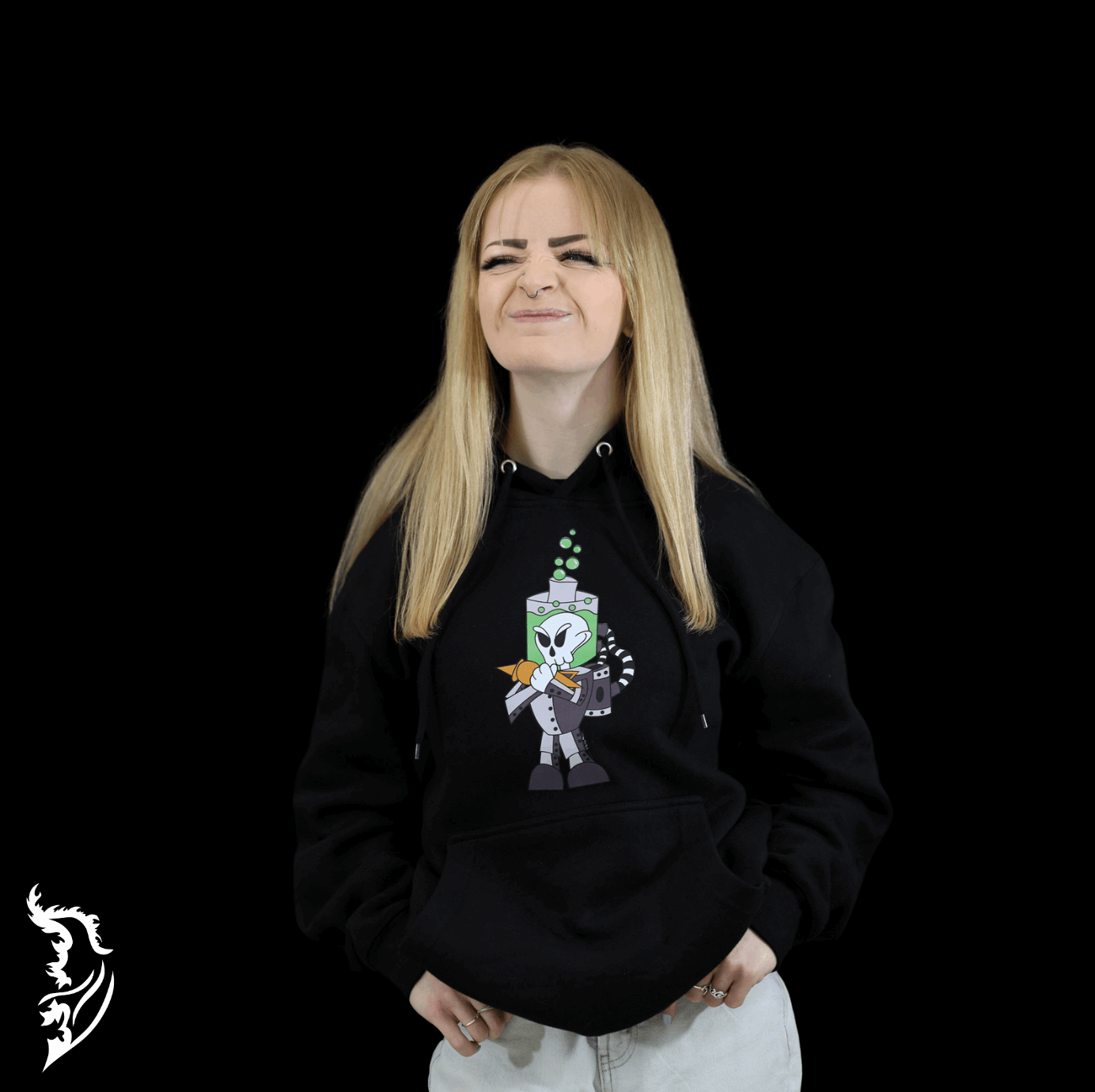 Cyborg Skeleton Fleece Lined Hand - drawn Hoodie