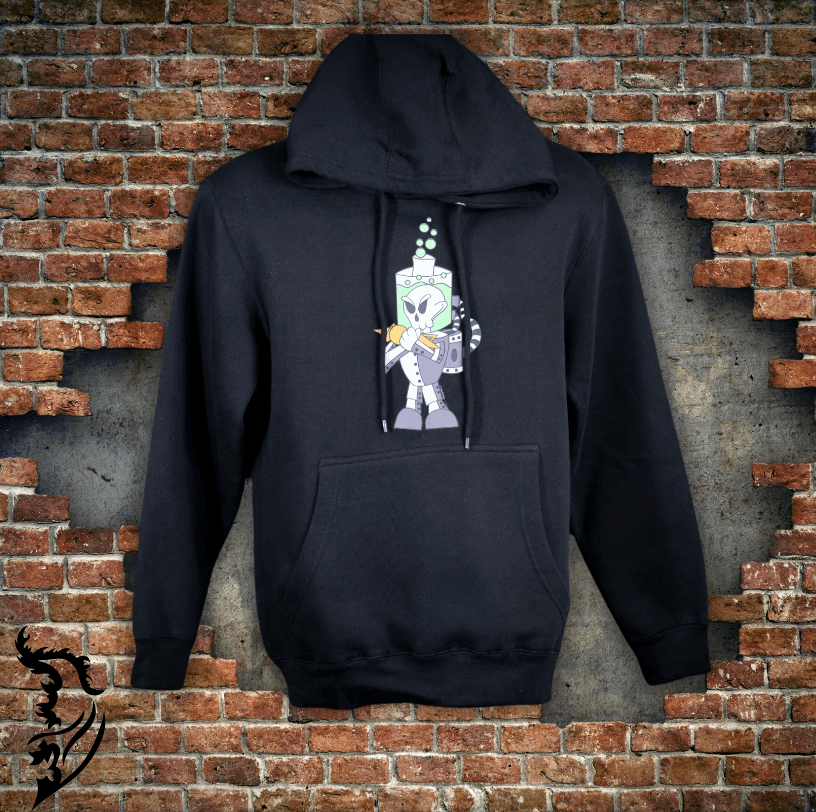Cyborg Skeleton Fleece Lined Hand - drawn Hoodie