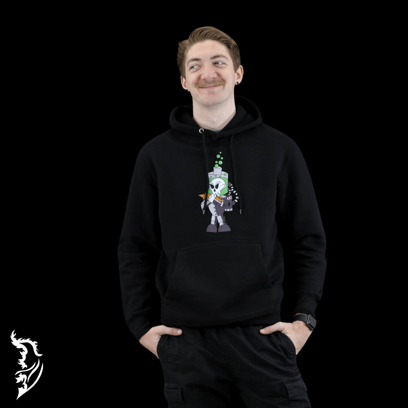 Cyborg Skeleton Fleece Lined Hand - drawn Hoodie