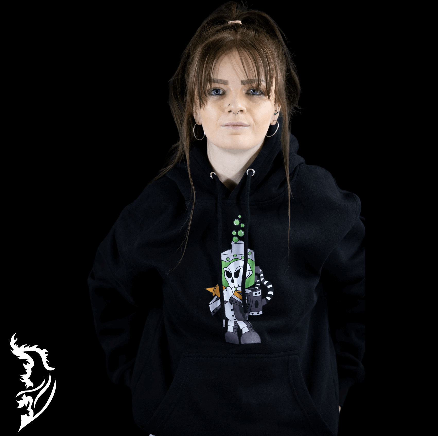 Cyborg Skeleton Fleece Lined Hand - drawn Hoodie