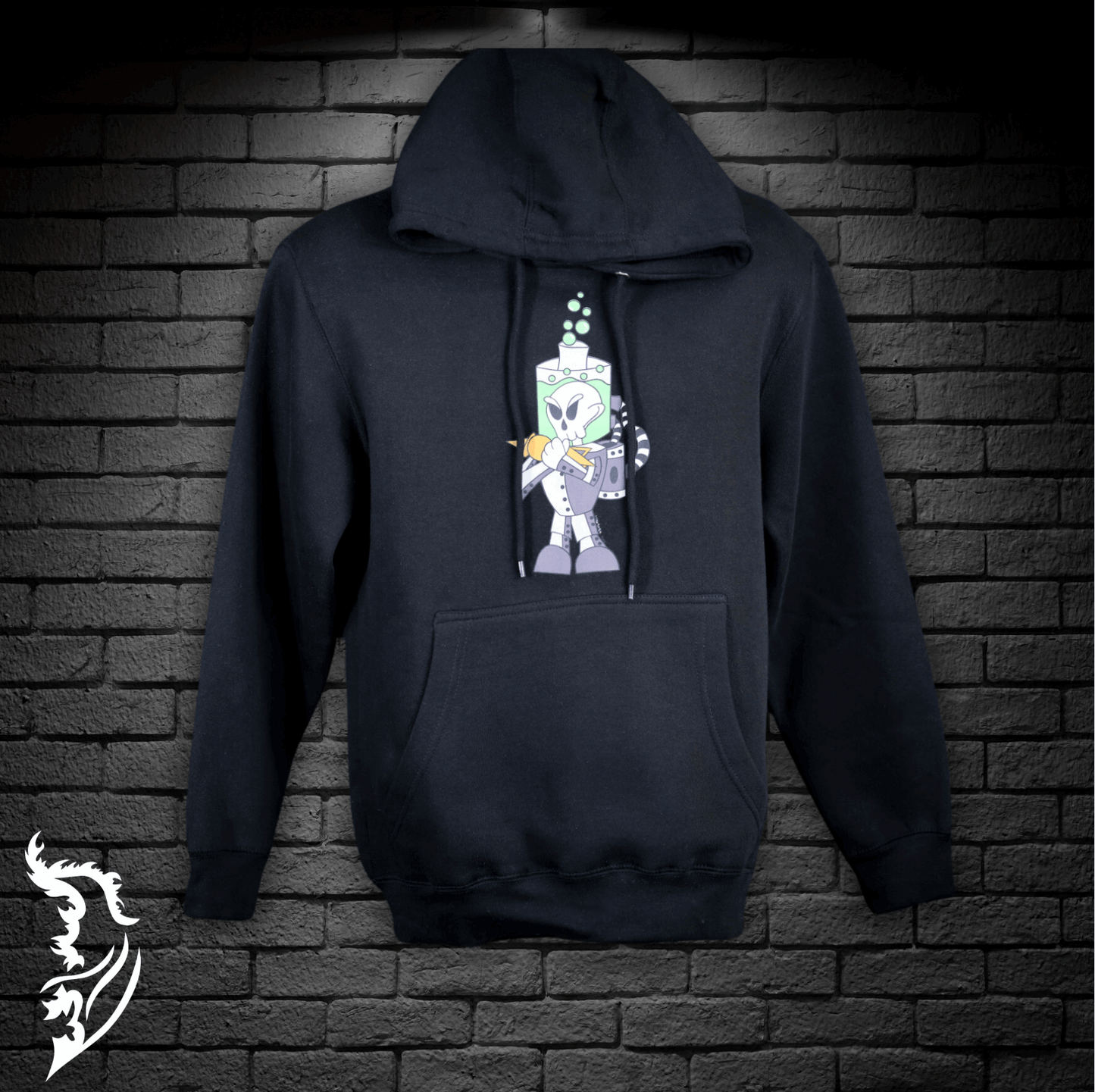 Cyborg Skeleton Fleece Lined Hand - drawn Hoodie