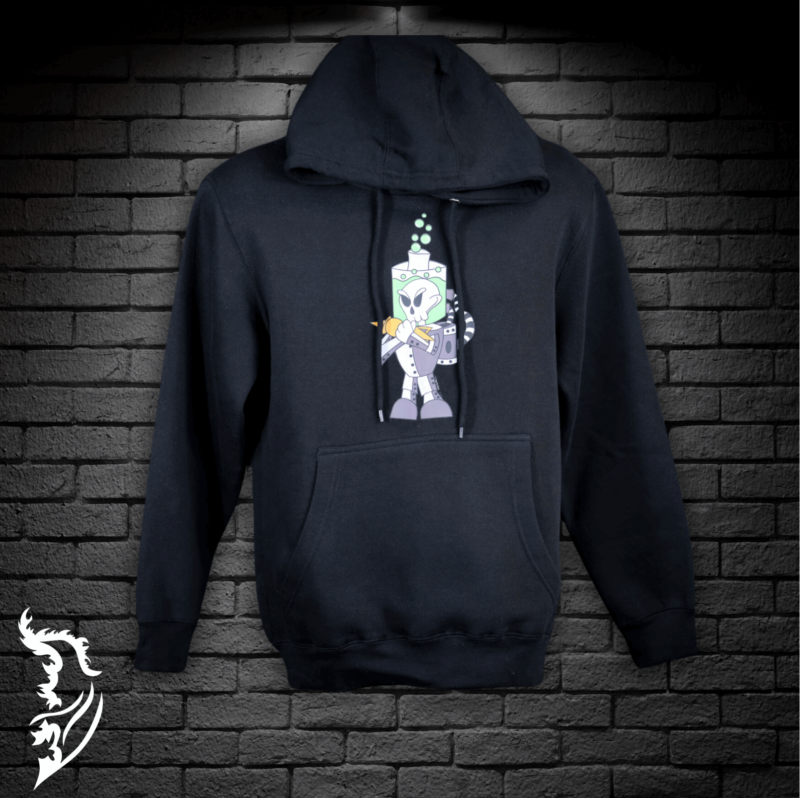 Cyborg Skeleton Fleece Lined Hand - drawn Hoodie