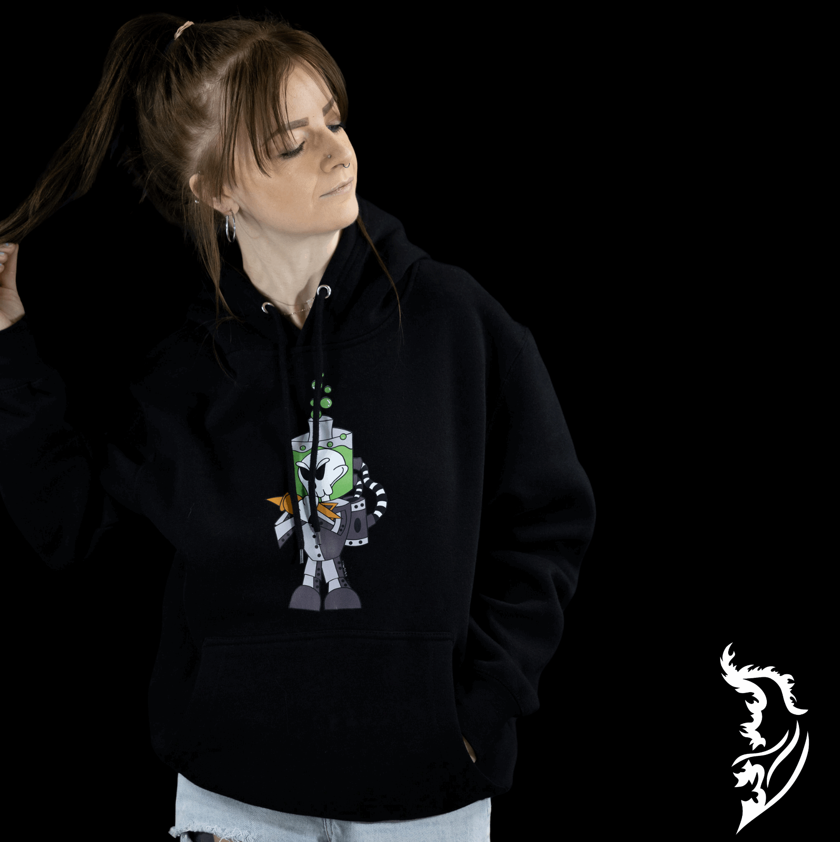 Cyborg Skeleton Fleece Lined Hand - drawn Hoodie