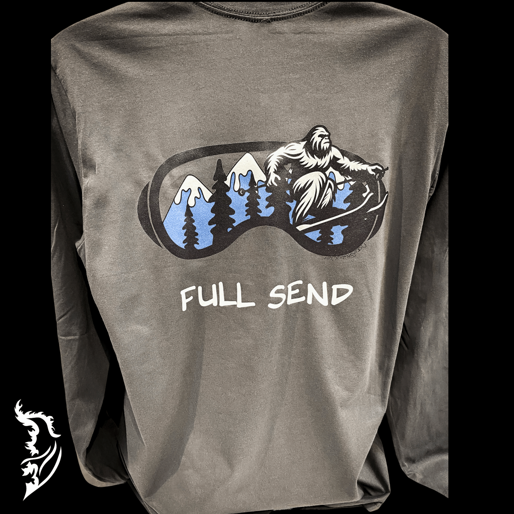 Full Send - Sasquatch Skiing Hand - drawn Long Sleeve
