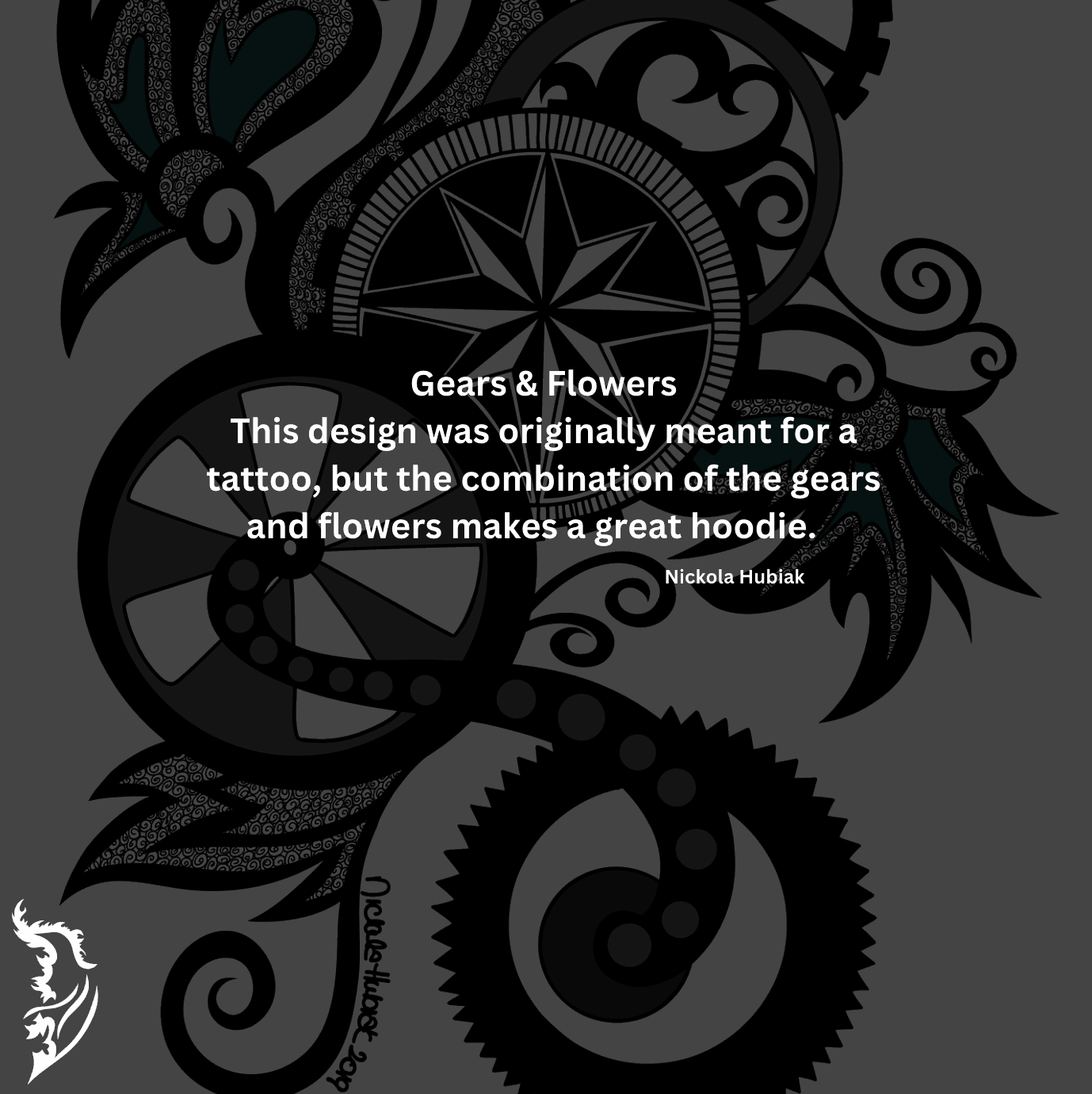 Gears & Flowers Zip Up Hand - drawn Hoodie
