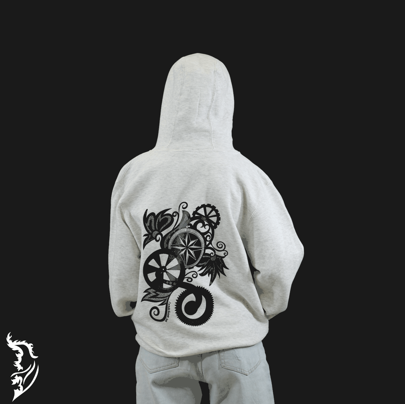 Gears & Flowers Zip Up Hand - drawn Hoodie