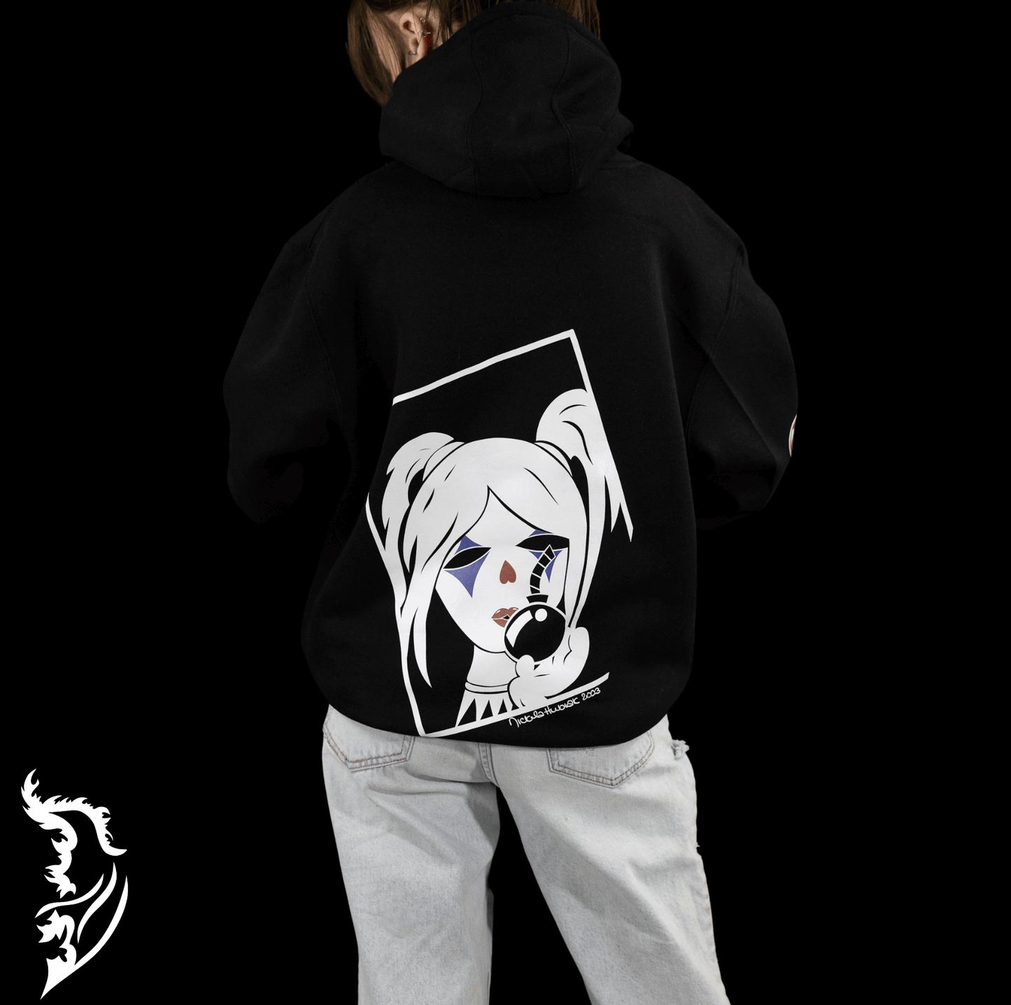 Lady Joker Hand - drawn Fleece Lined Hoodie