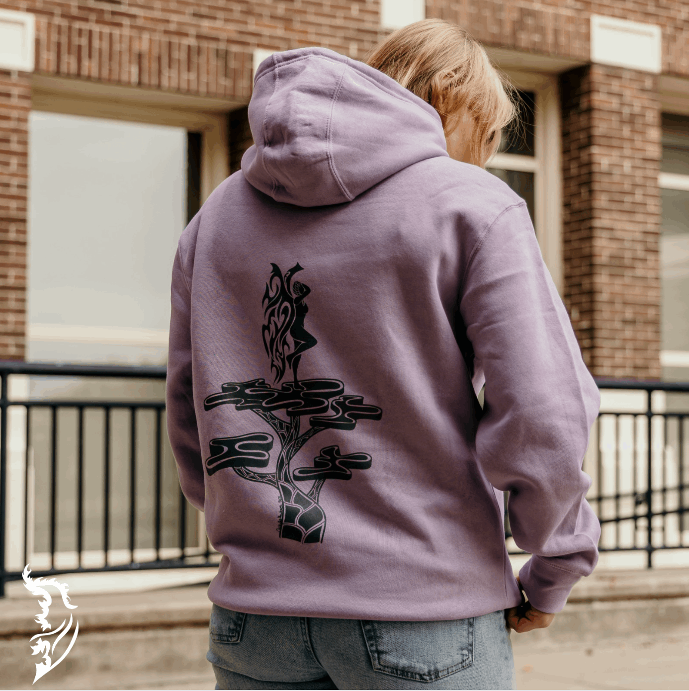 Lady on a Pedestal Hand - drawn Fleece Hoodie
