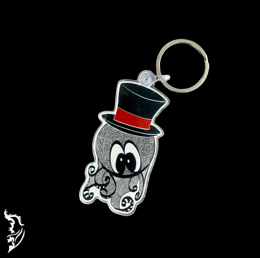 Octopus with Top Hat Hand - drawn Key Chain