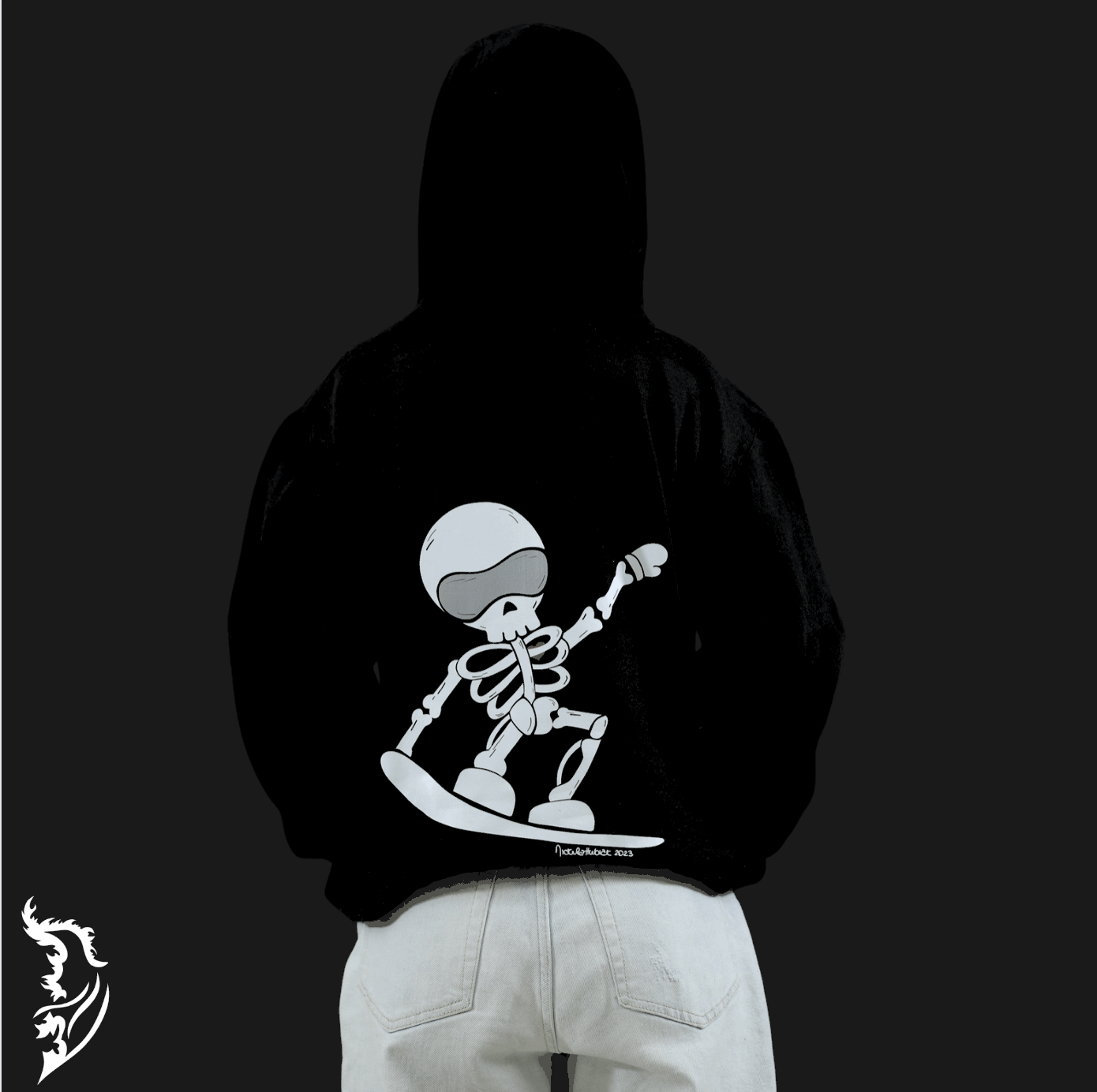 "Skelly" The Skeleton Snowboarder Hand - drawn Hoodie