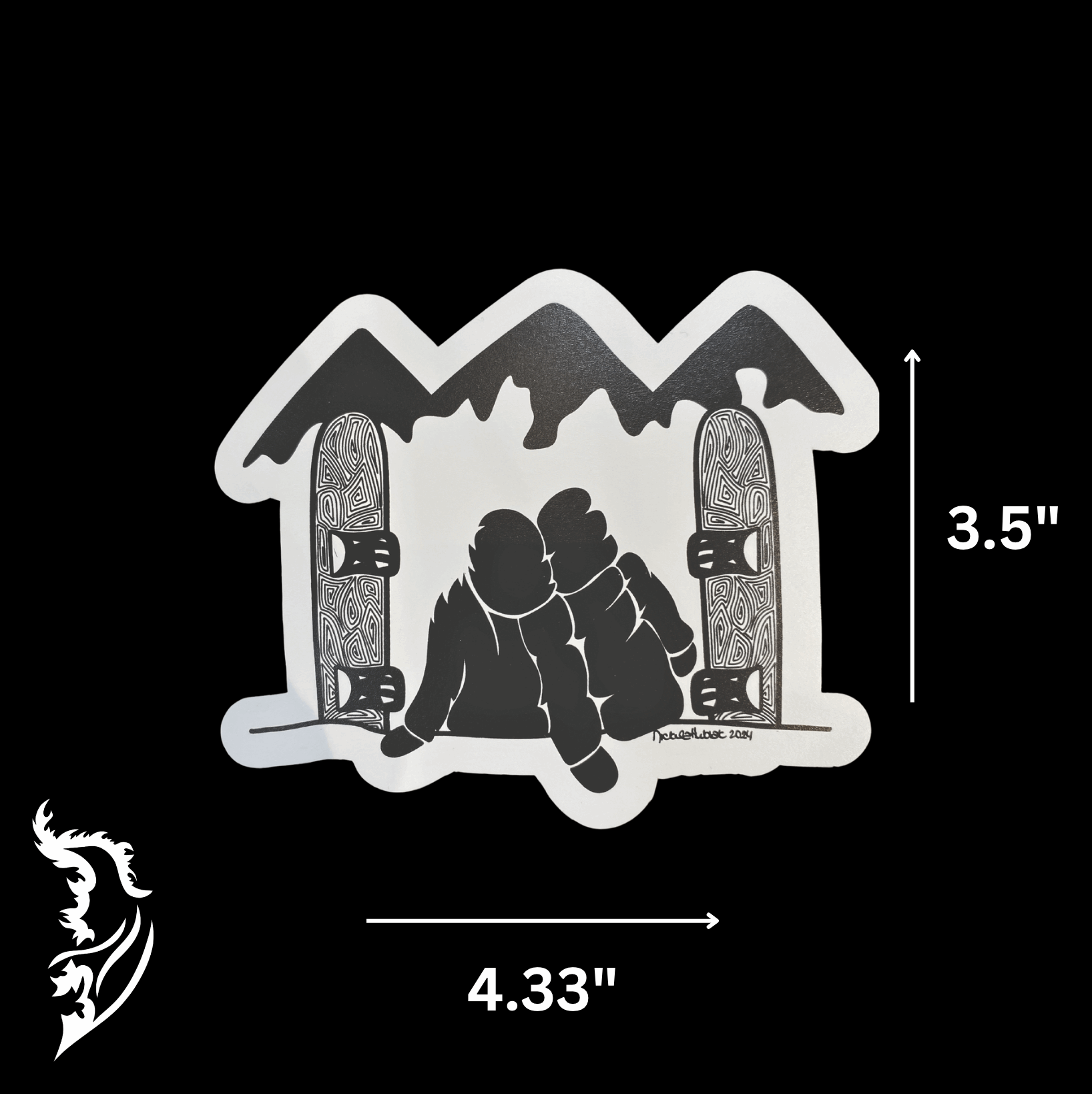 Snowboard Couple Hand - drawn Vinyl Sticker