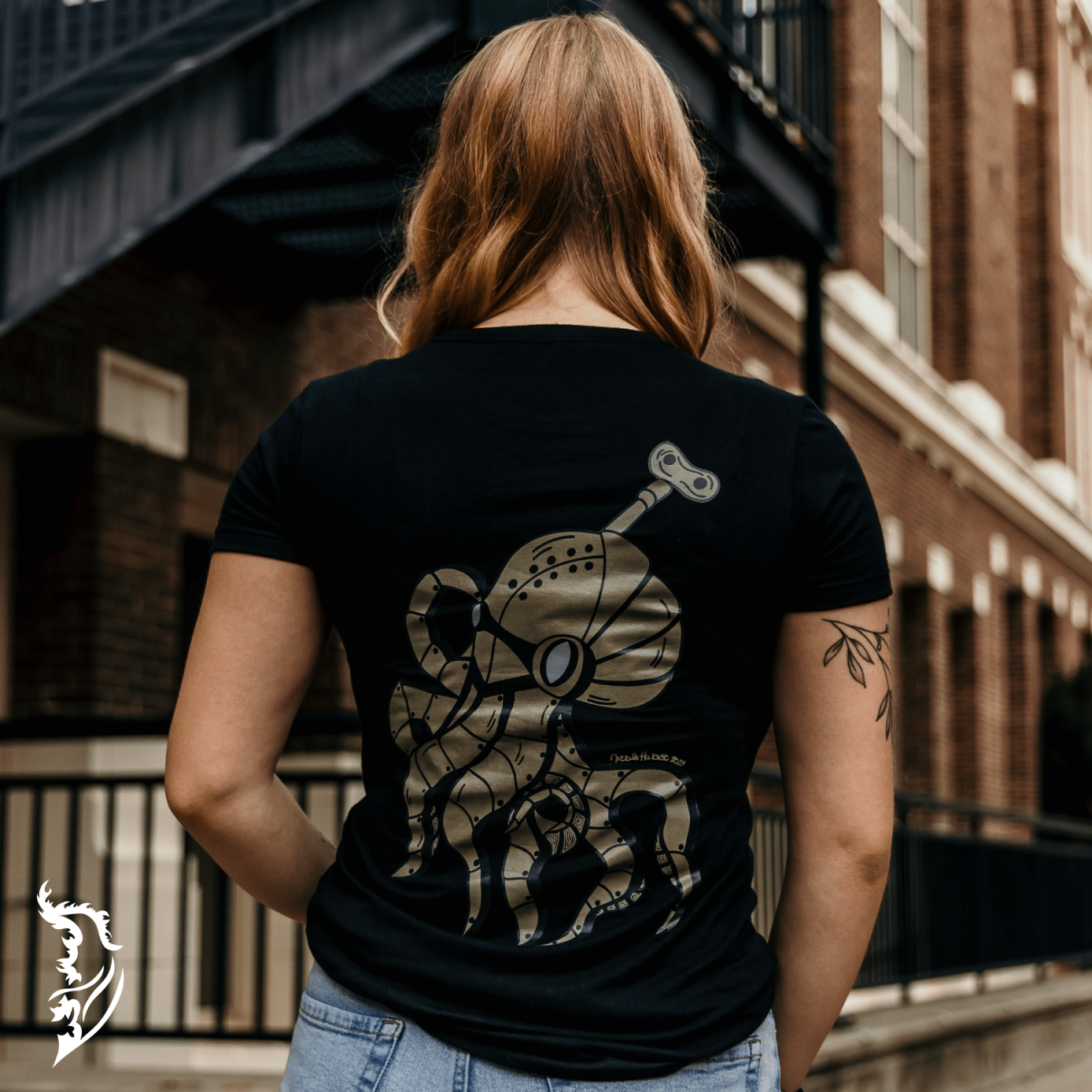 Steampunk Octopus Hand - drawn T-Shirt | Ladies