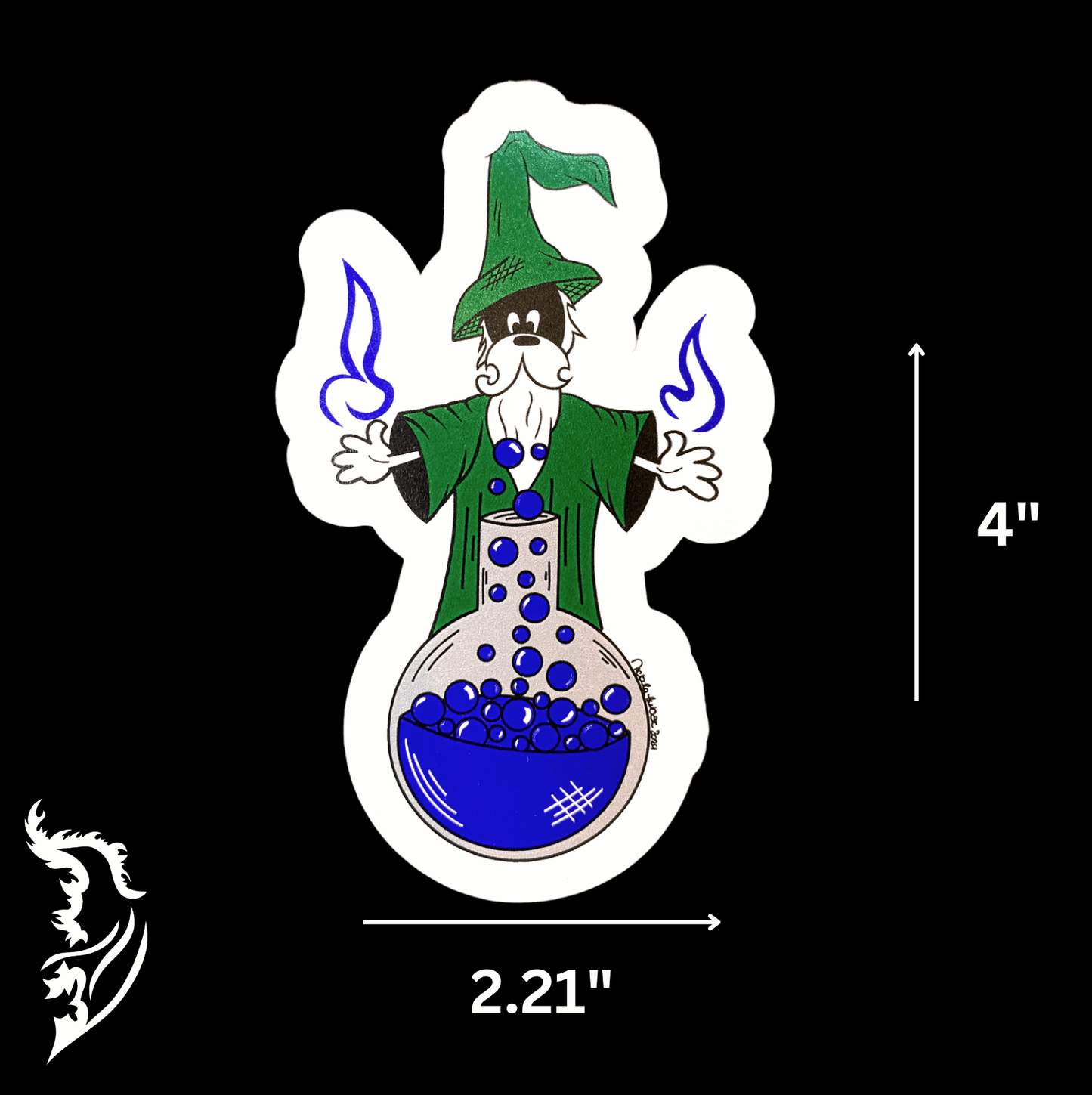Wizard with Potion Hand - drawn Vinyl Sticker
