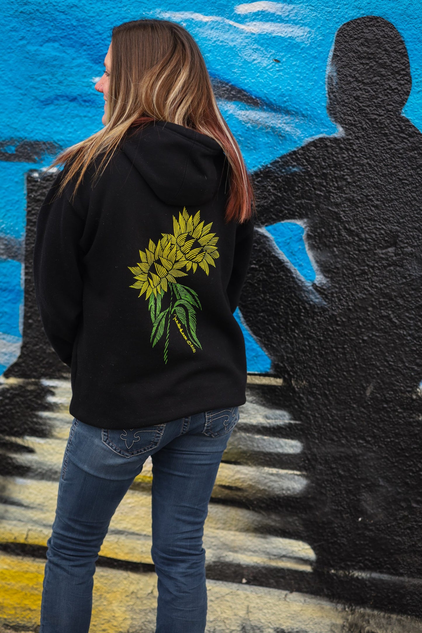 Sunflower Hand-drawn Fleece-Lined Hoodie