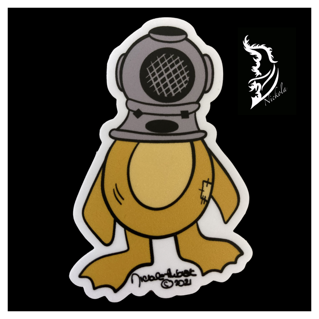 Duck with Helmet Vinyl Sticker