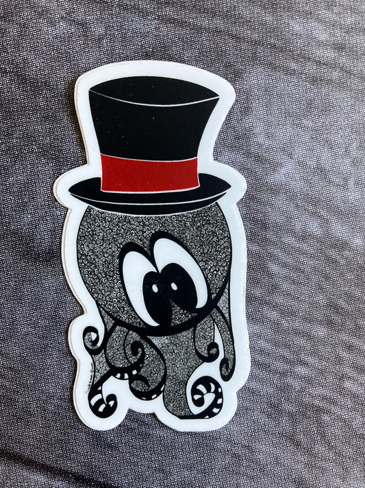 Octopus with Top Hat Hand-drawn Vinyl Sticker